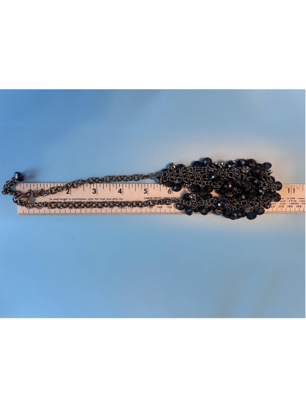 Necklace‎ Blue Glass Beaded Bib Statement Gunmetal Chain Fashion Womens Jewelry - Picture 9 of 9